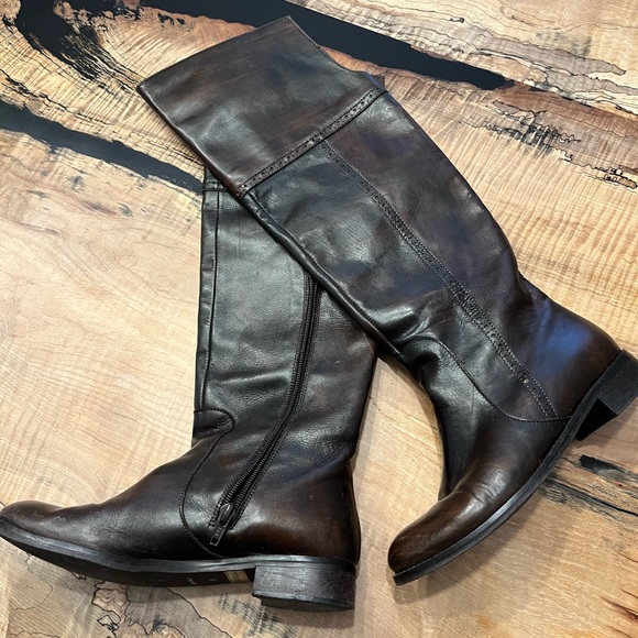 Brown over the knee leather flat boots size 36 - Picture 1 of 5